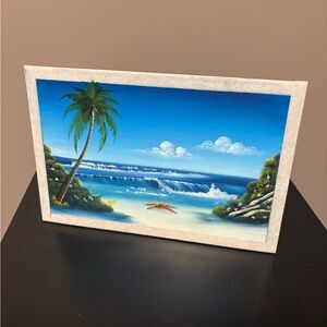Tropical Beach Painting on Ceramic Frame